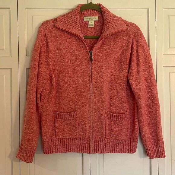 Appleseeds cotton coral zip front sweater size petite large - Picture 2 of 9